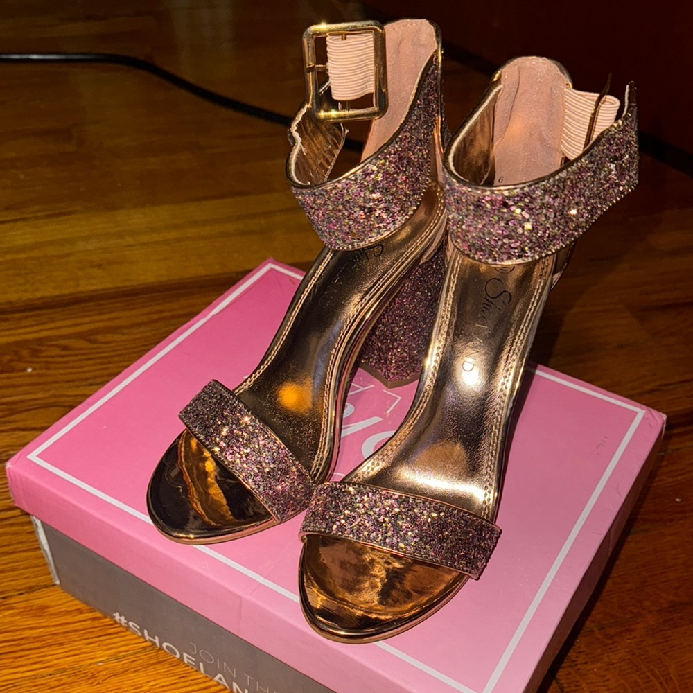 Wild Diva Gold and Pink High Heeled Sandals